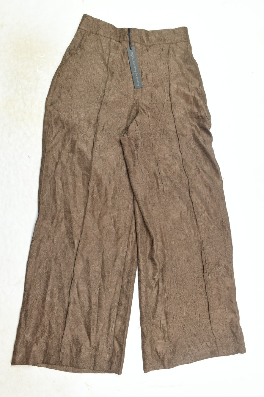 House of Harlow 1960 Wide Leg Crinkle Pants Womens Small Brown Relaxed Fit